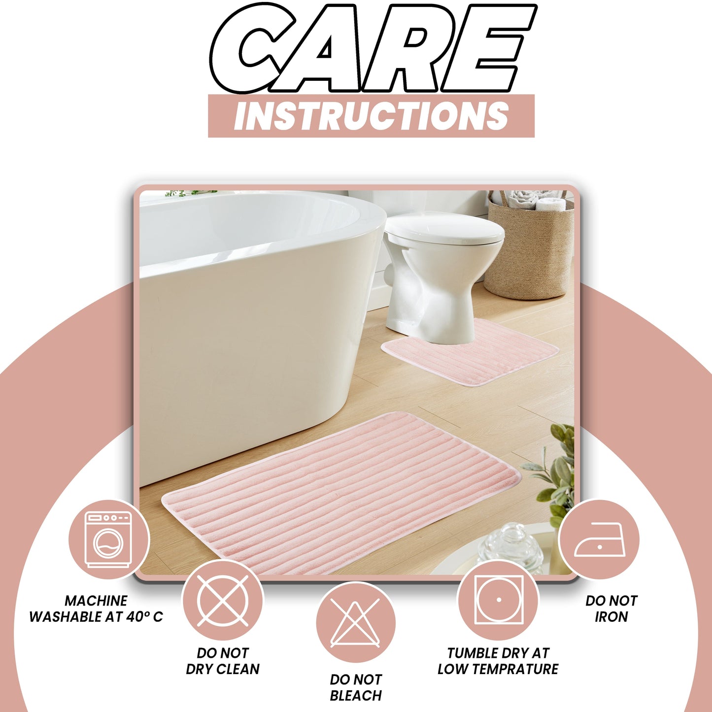 2 Piece Ribbed Bath Mat Set
