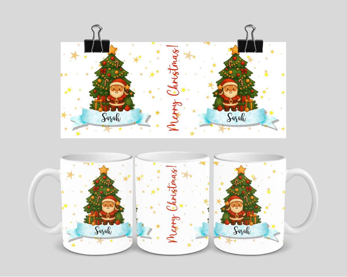 Personalised Christmas Mug – Santa & Tree | Custom 11oz Gift | Dishwasher & Microwave Safe