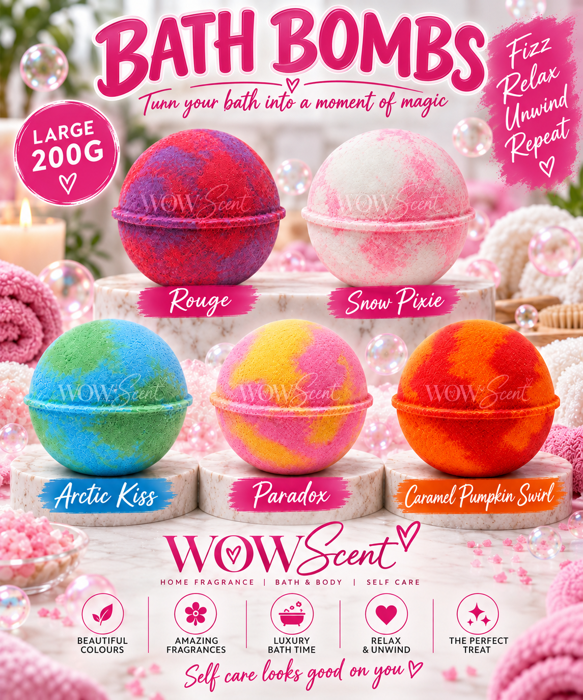 Luxury Bath Bombs | Large 200g Scented Bath Fizzers
