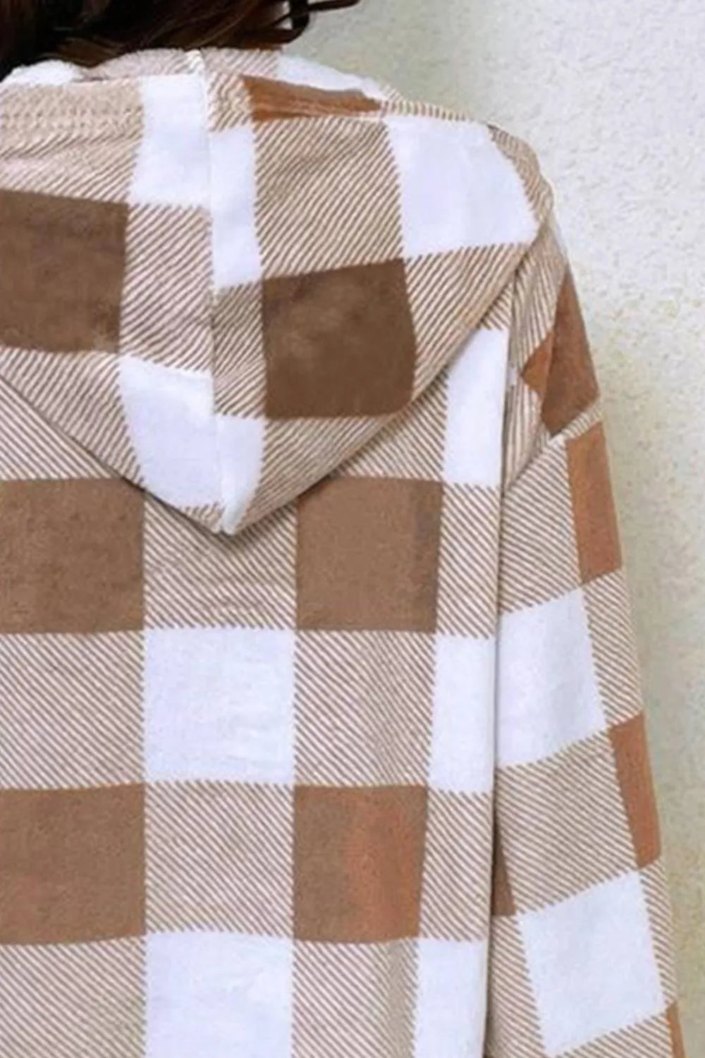 Ladies Checkered semi open collar hoodie