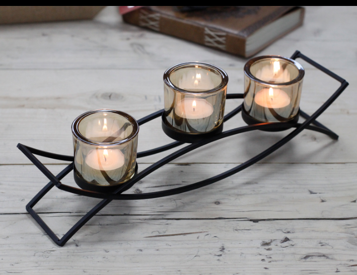 Centrepiece Iron Votive Candle Holder - 3 Cup Silhouette