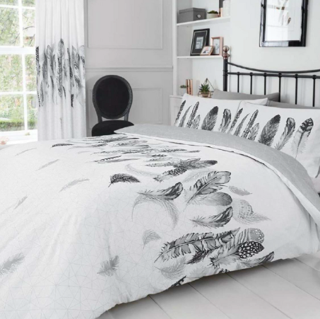 Feathers White Printed Duvet Set