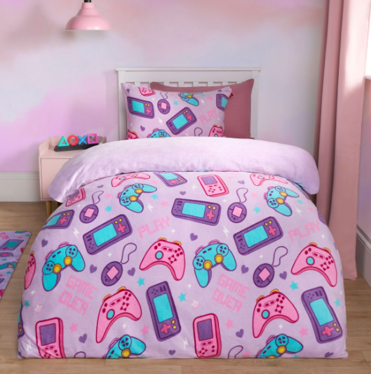 Gaming Print Fleece Duvet Set, Lilac