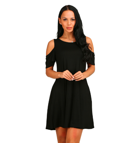 Casual Spaghetti Strap Off Shoulder Ruffle Sleeves Shift Loose Mini Dress with Pockets