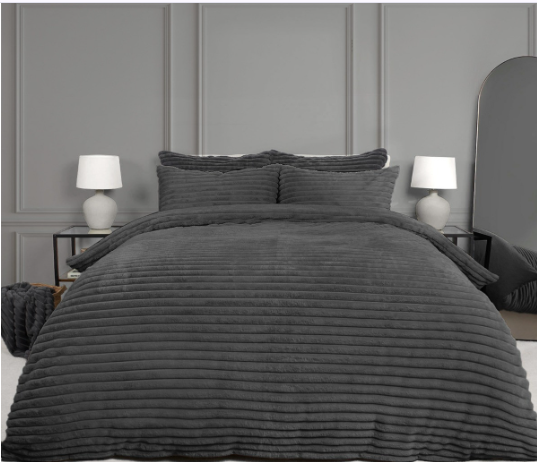 Ribbed Faux Fur Duvet Set - Charcoal