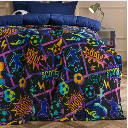 Football Comic Print Fleece Throw