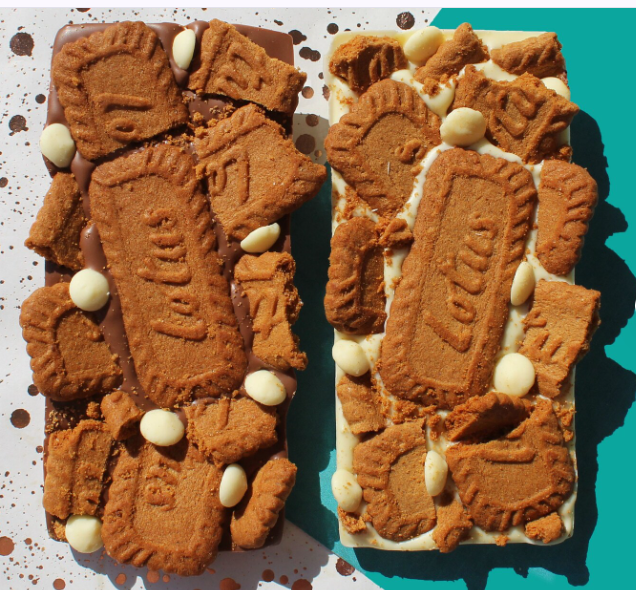 Belgian Chocolate Slab Topped With Lotus Biscoff