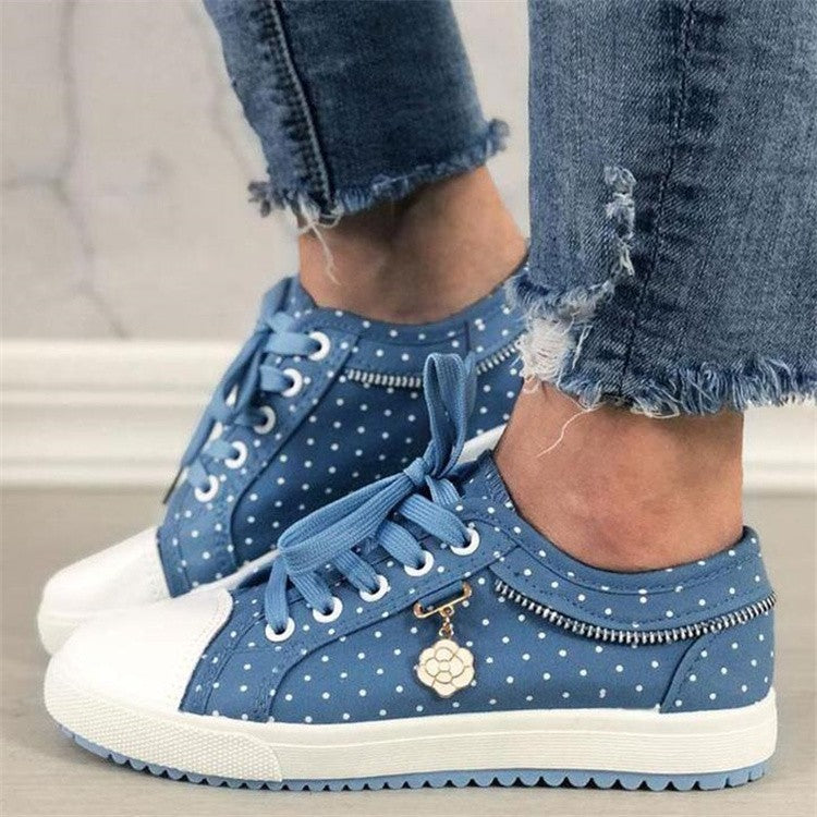 Ladies Canvas Shoes Flat Lace-up Mesh