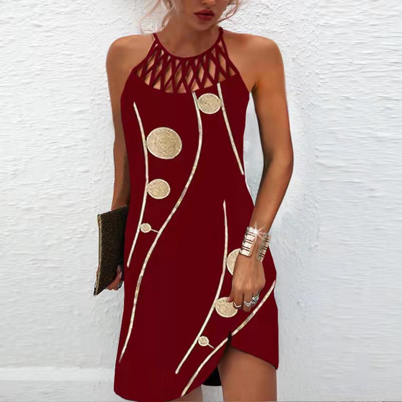 Ladies Printed Mesh Sleeveless Casual Dress