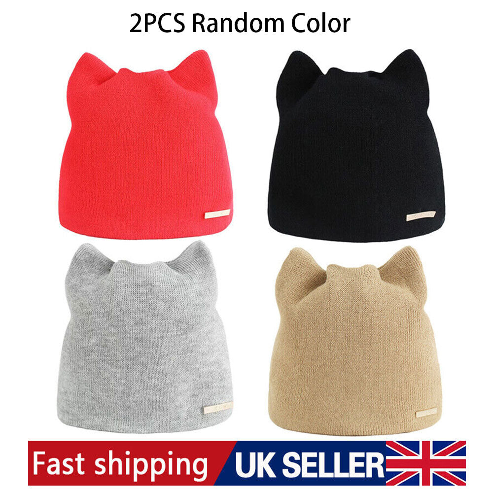 Ladies Winter Warm Beanie Knitted Hat Cat Ears