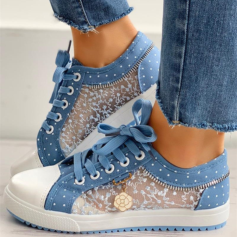 Ladies Canvas Shoes Flat Lace-up Mesh