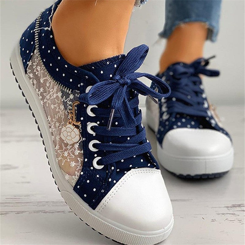 Ladies Canvas Shoes Flat Lace-up Mesh