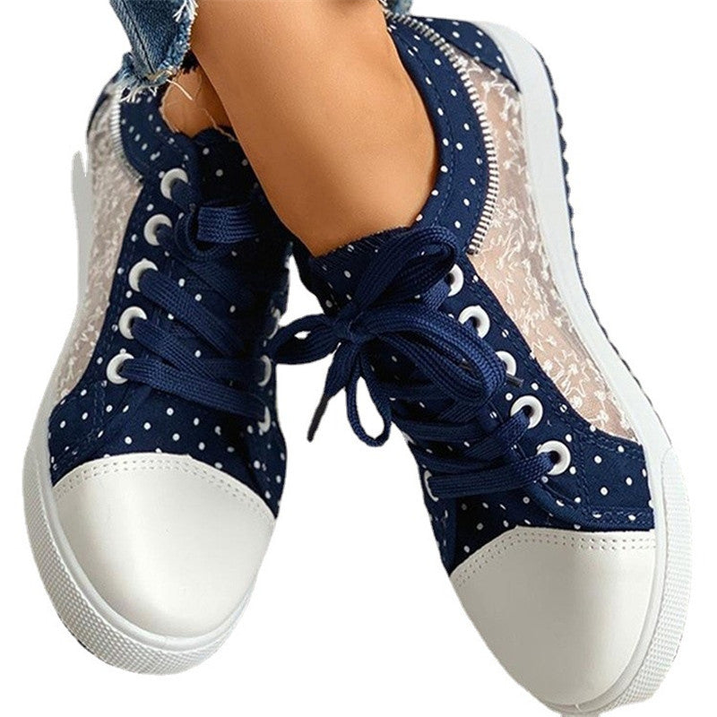 Ladies Canvas Shoes Flat Lace-up Mesh