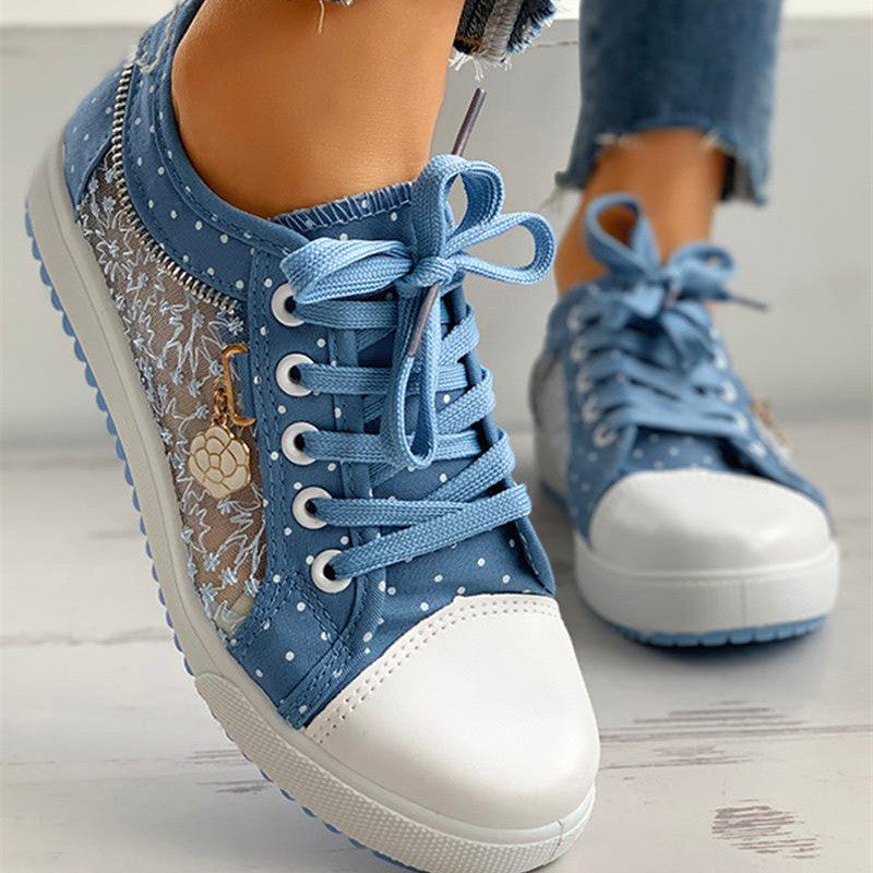 Ladies Canvas Shoes Flat Lace-up Mesh