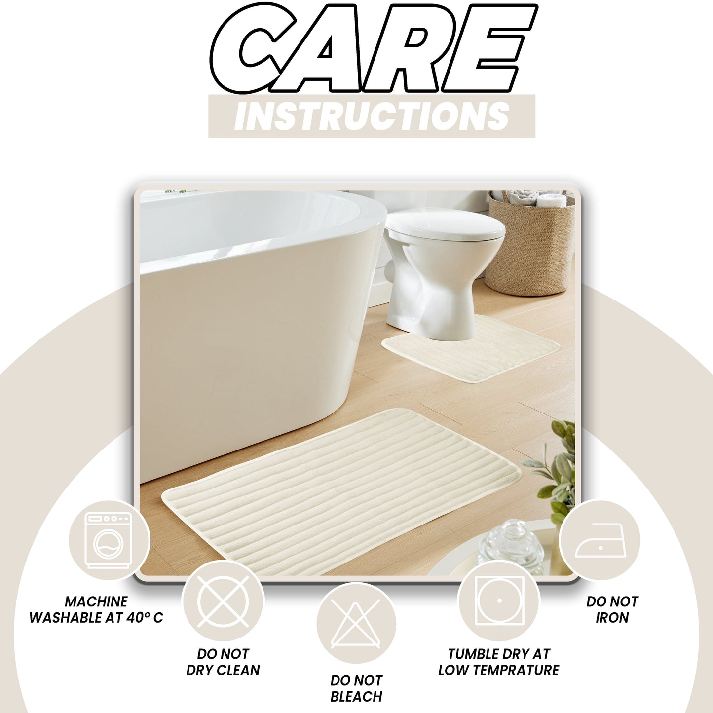 2 Piece Ribbed Bath Mat Set Cream Extra Soft