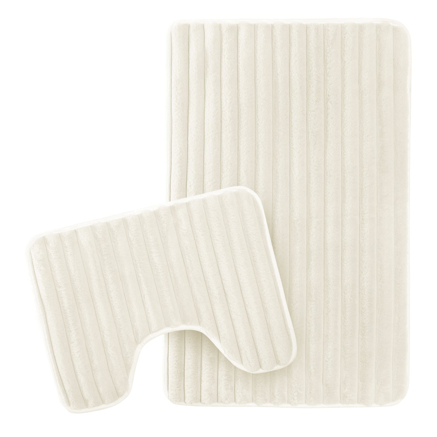 2 Piece Ribbed Bath Mat Set Cream Extra Soft