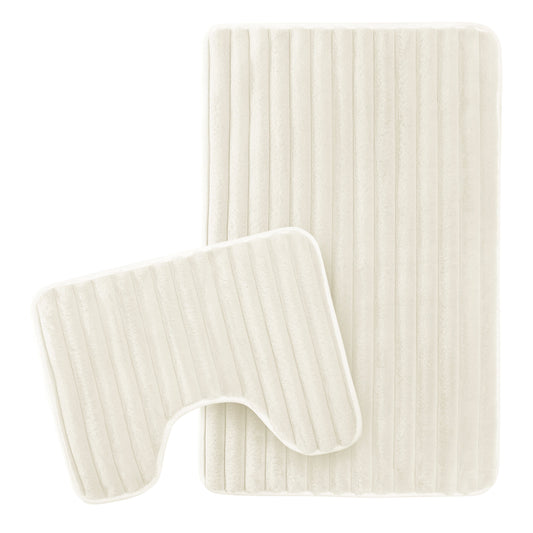 2 Piece Ribbed Bath Mat Set Cream Extra Soft