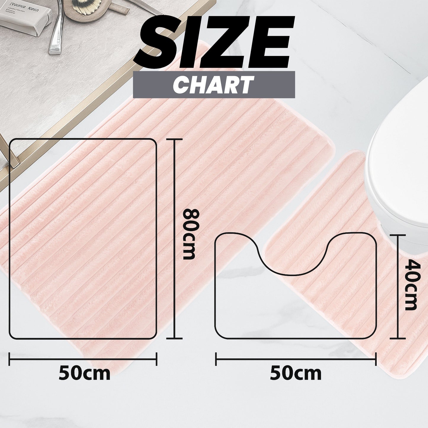 2 Piece Ribbed Bath Mat Set