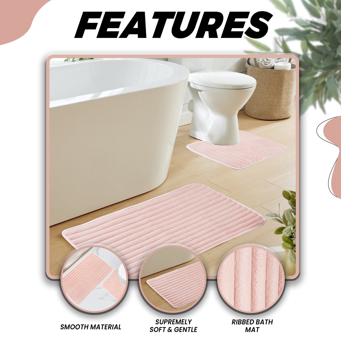 2 Piece Ribbed Bath Mat Set