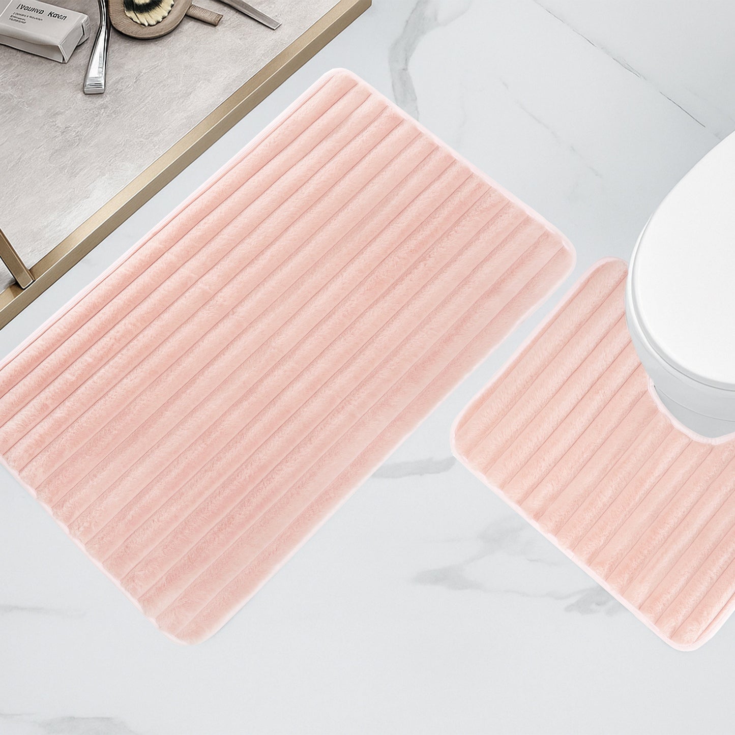 2 Piece Ribbed Bath Mat Set
