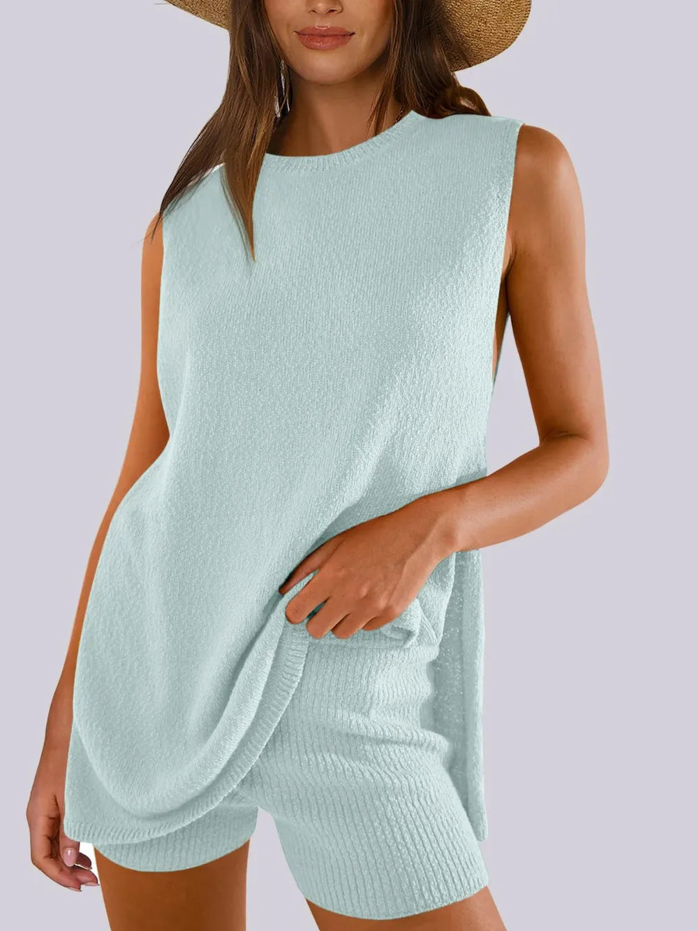 knitted sleeveless shorts and woolen set