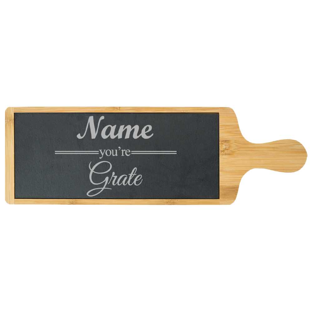 Engraved bamboo and slate cheeseboard