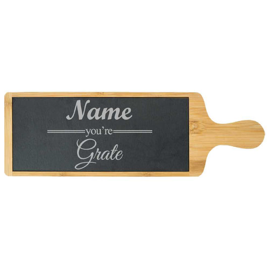 Engraved bamboo and slate cheeseboard
