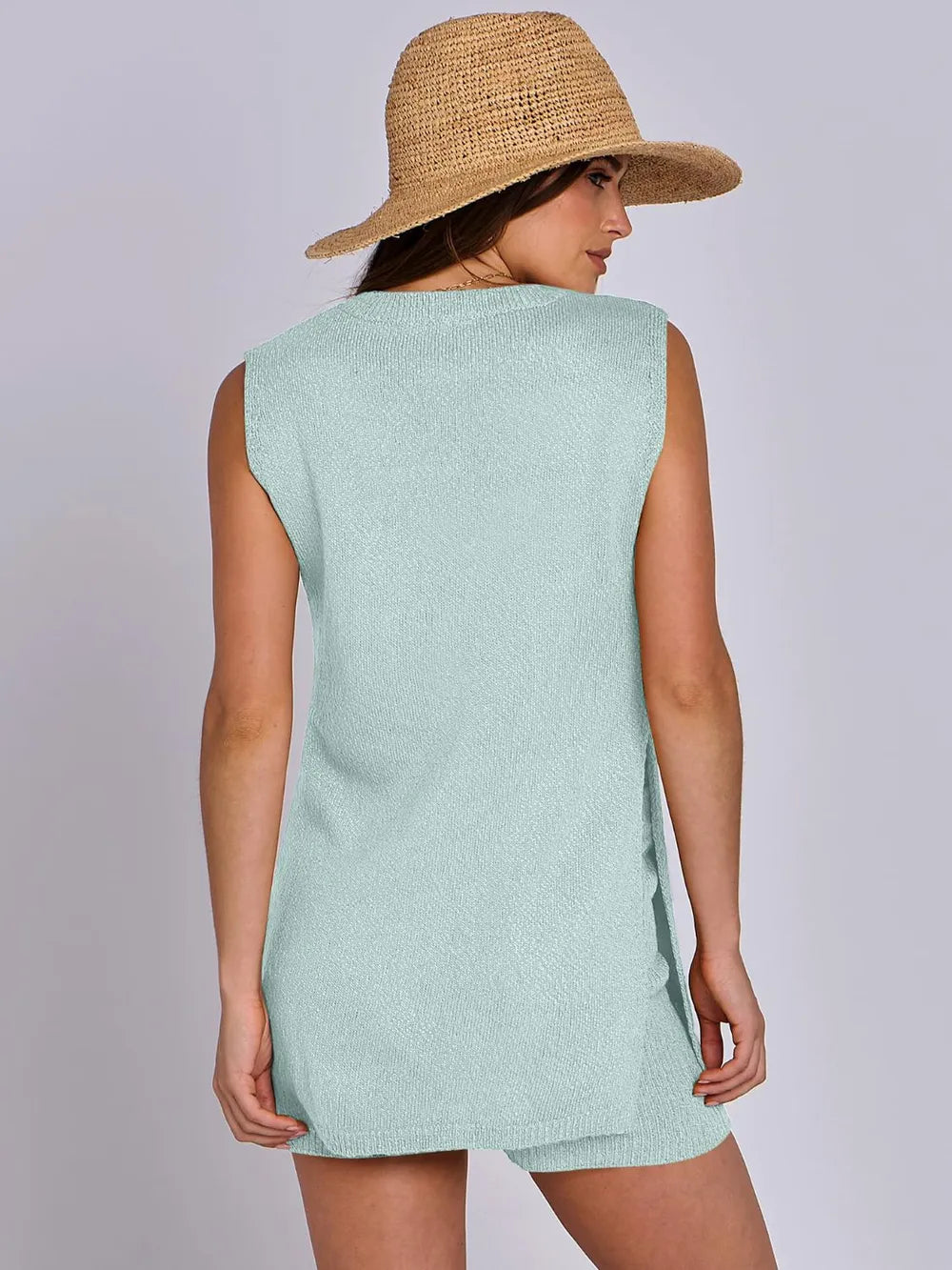 knitted sleeveless shorts and woolen set