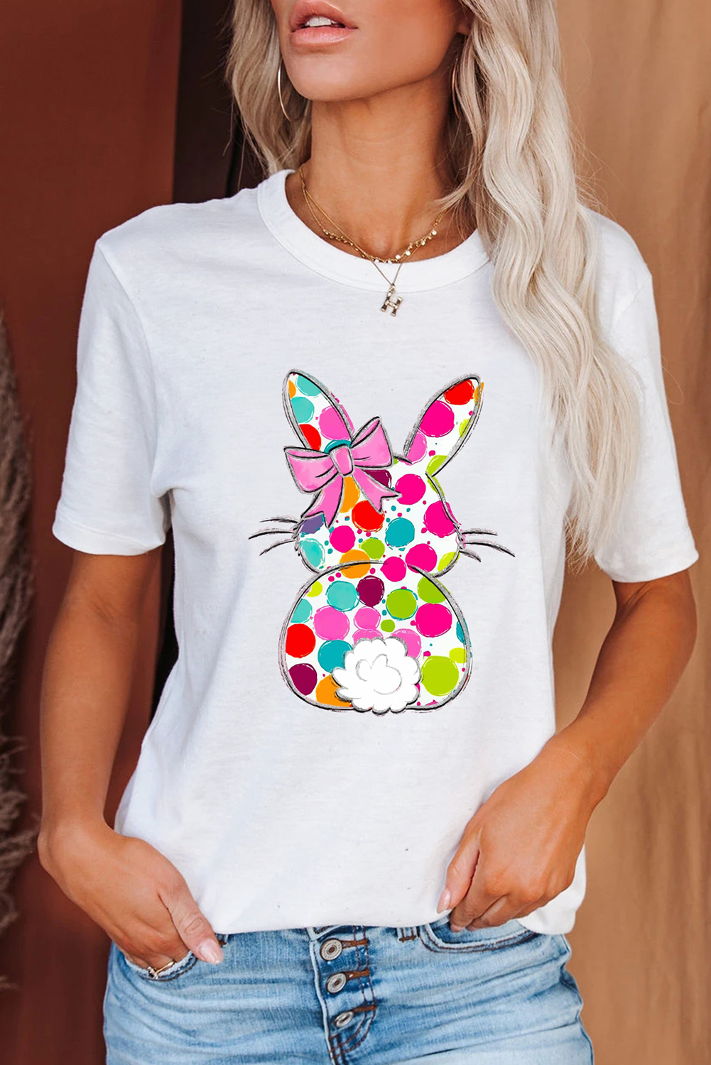 White Polka Dot Bow Rabbit tshirt