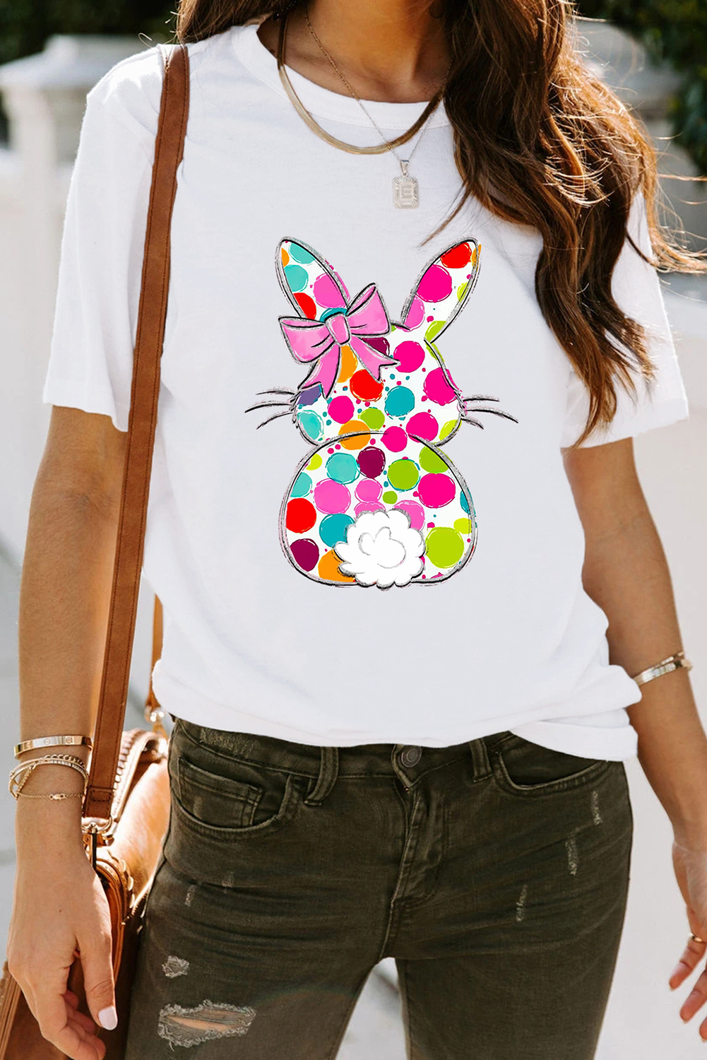 White Polka Dot Bow Rabbit tshirt
