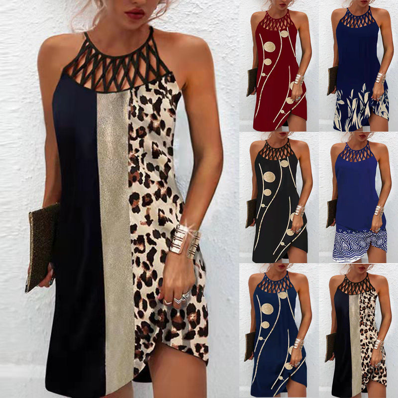 Ladies Printed Mesh Sleeveless Casual Dress
