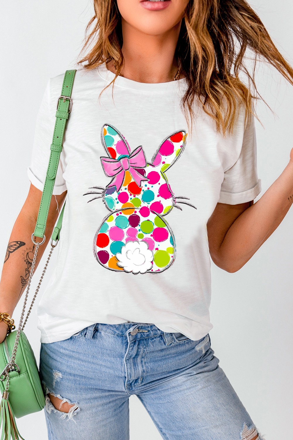 White Polka Dot Bow Rabbit tshirt
