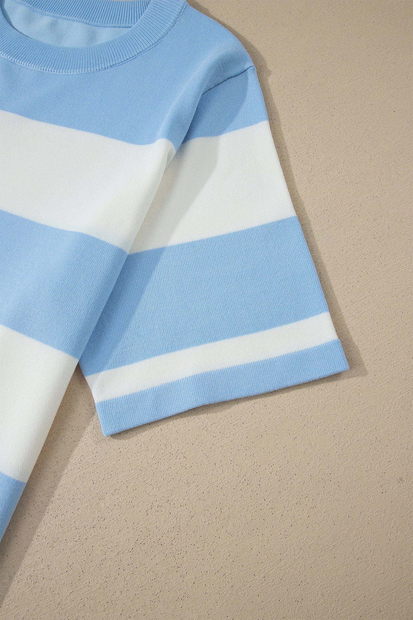 Sky Blue Stripe Colourblock Plus Size Short Sleeve Sweater