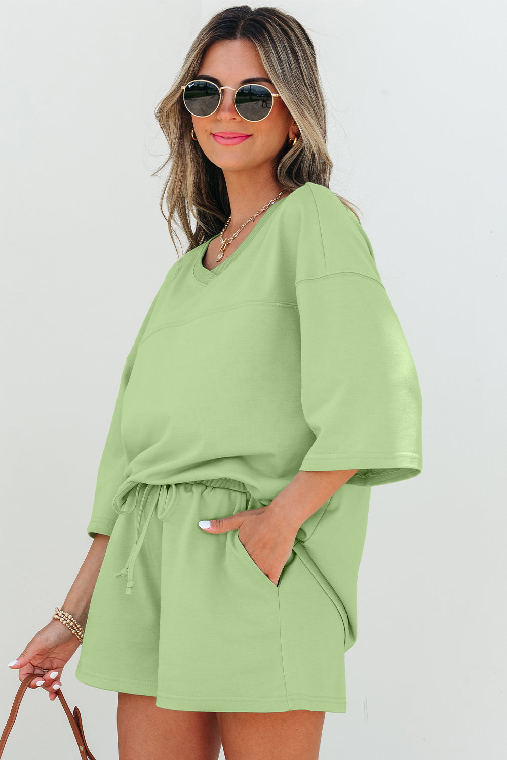 V Neck Half Sleeve Tee and Shorts