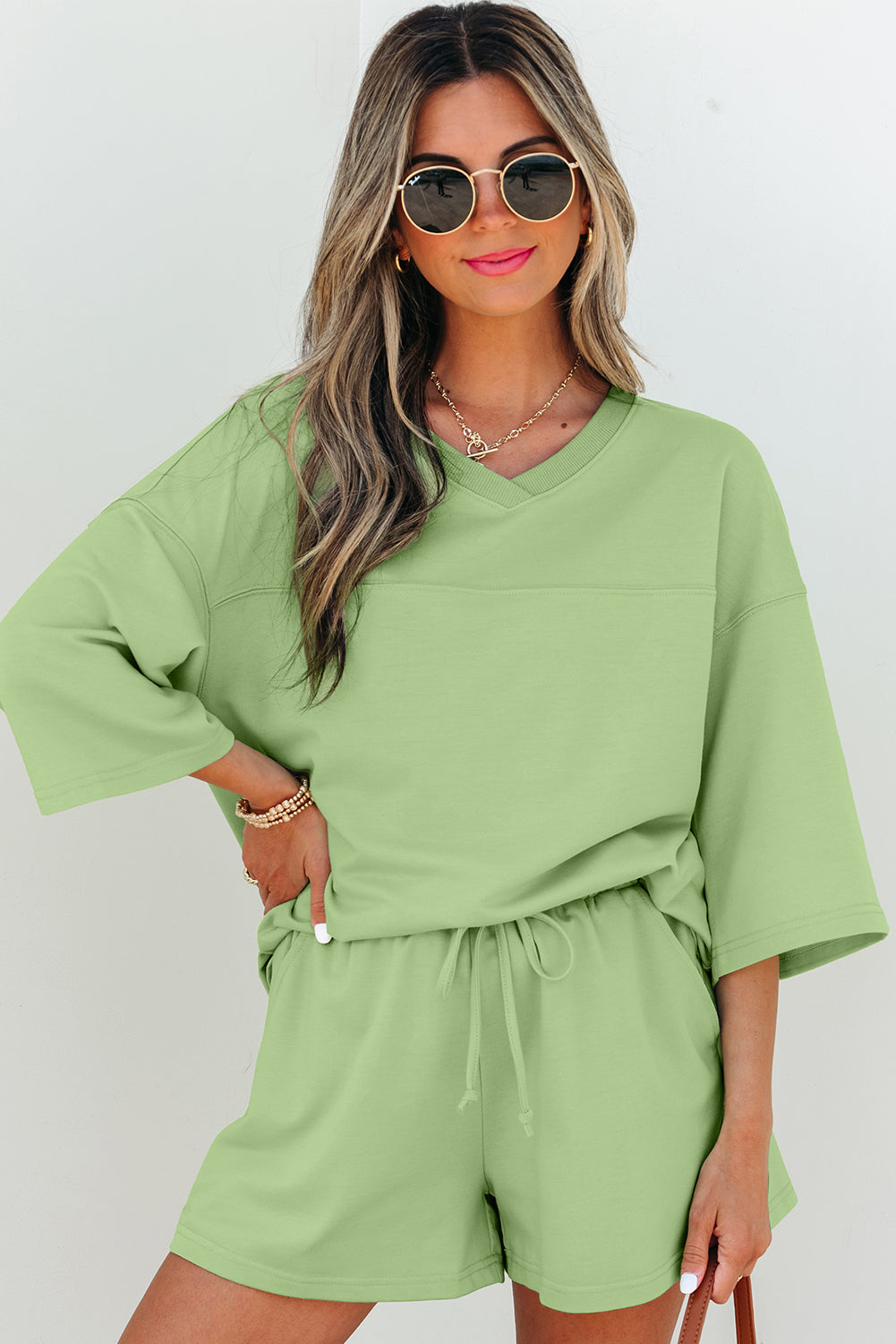 V Neck Half Sleeve Tee and Shorts