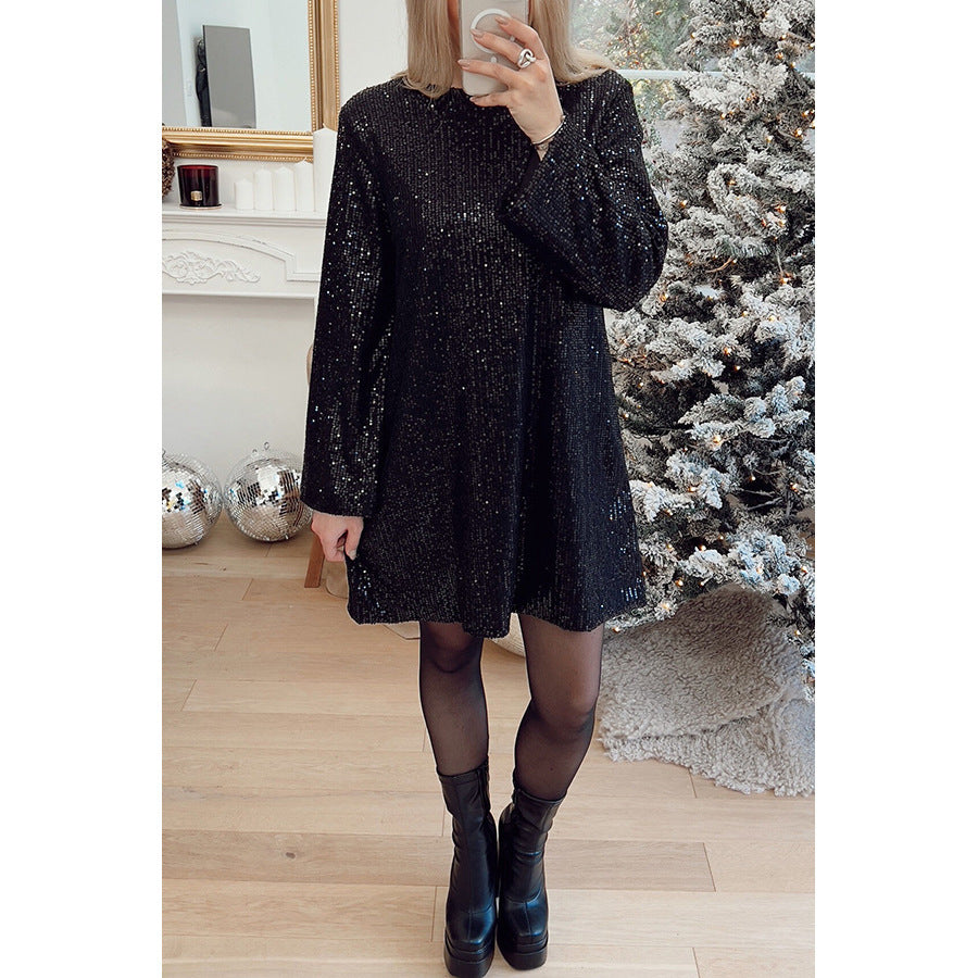 Party Sequin Dress INS Casual Loose Belted Dress
