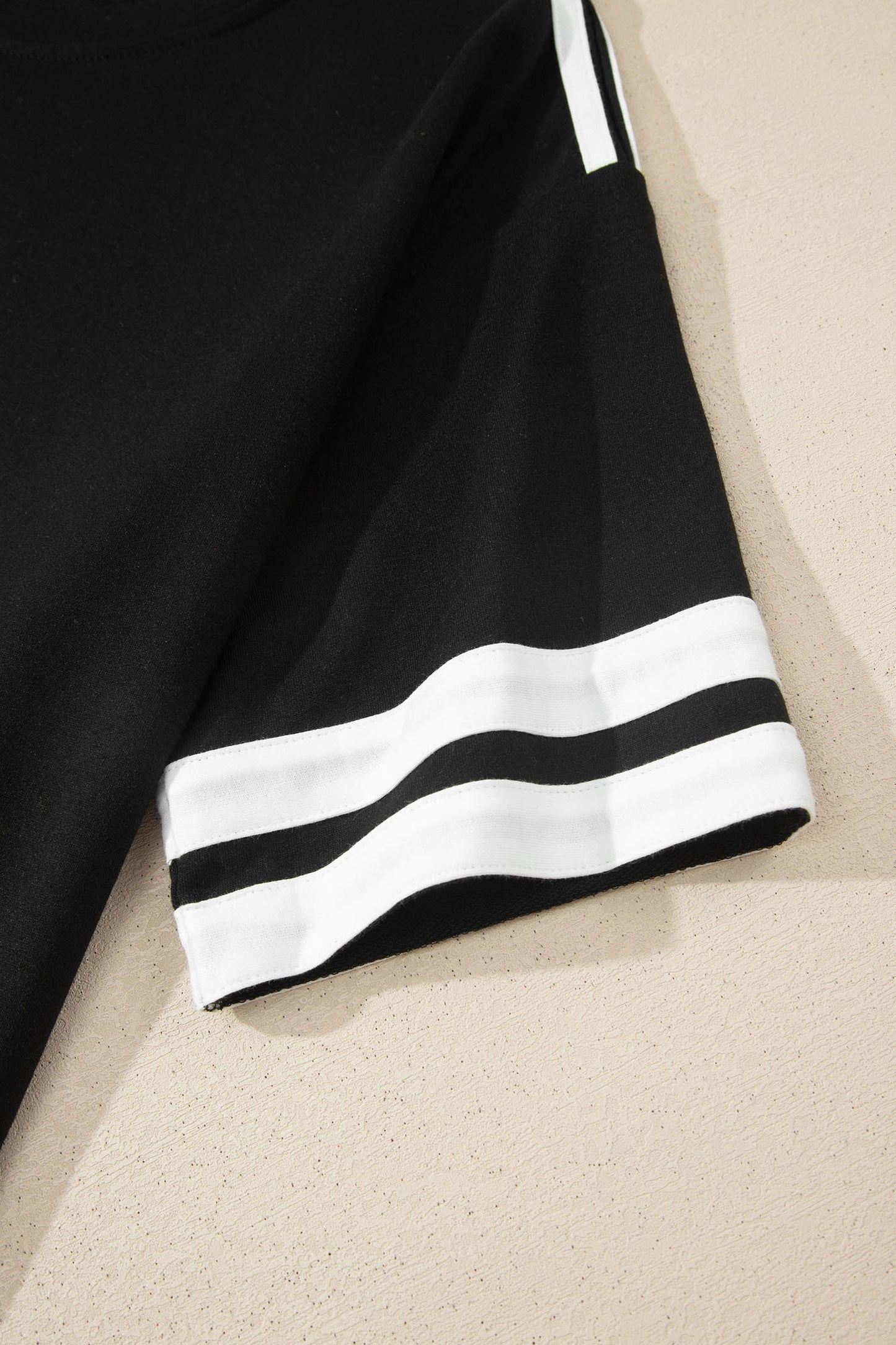 Black Varsity Striped Detail Loose Tee Jogger Pants 2pcs Outfit