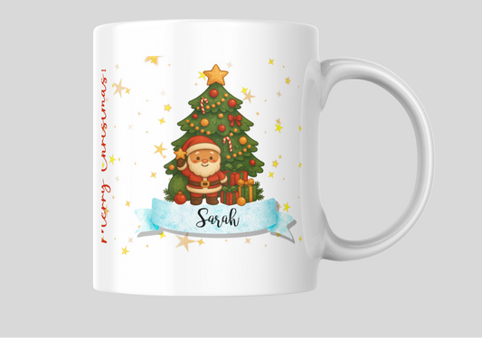 Personalised Christmas Mug – Santa & Tree | Custom 11oz Gift | Dishwasher & Microwave Safe