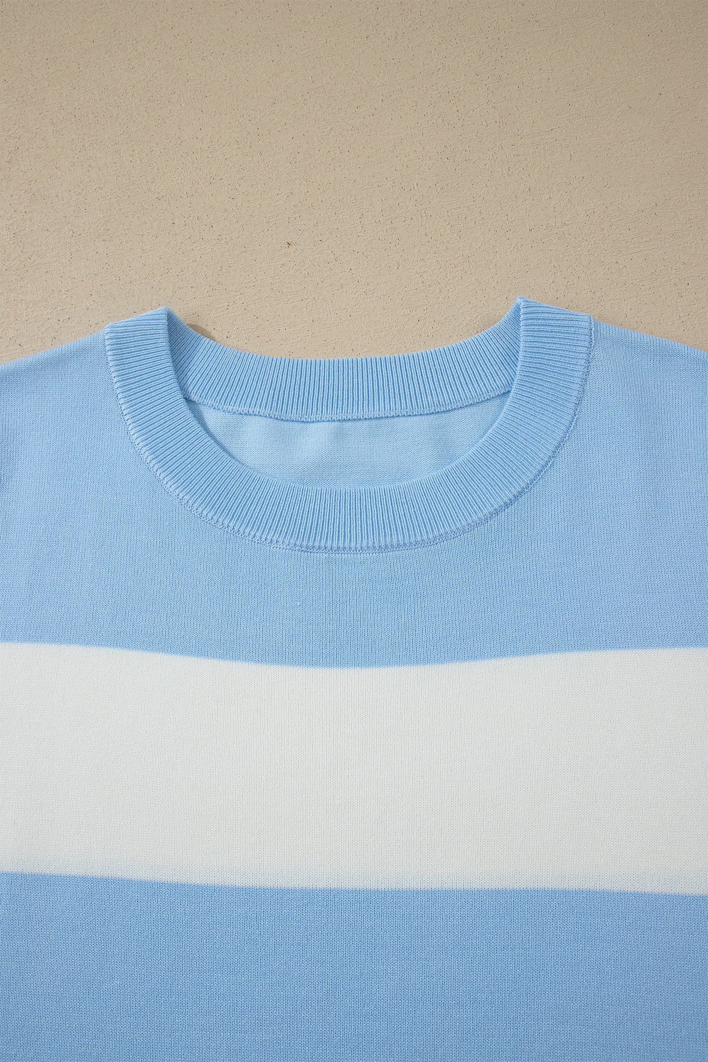 Sky Blue Stripe Colourblock Plus Size Short Sleeve Sweater
