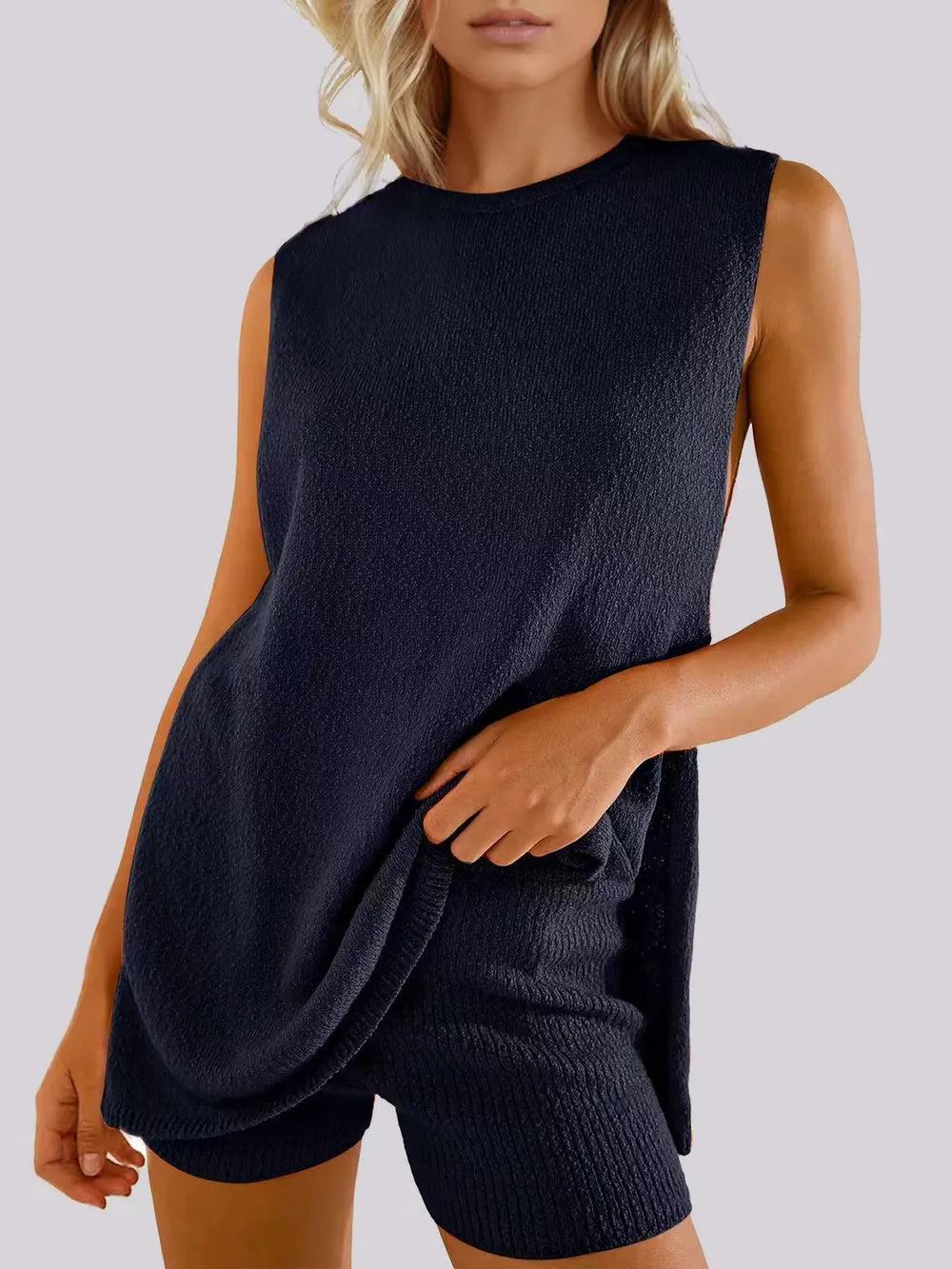 knitted sleeveless shorts and woolen set