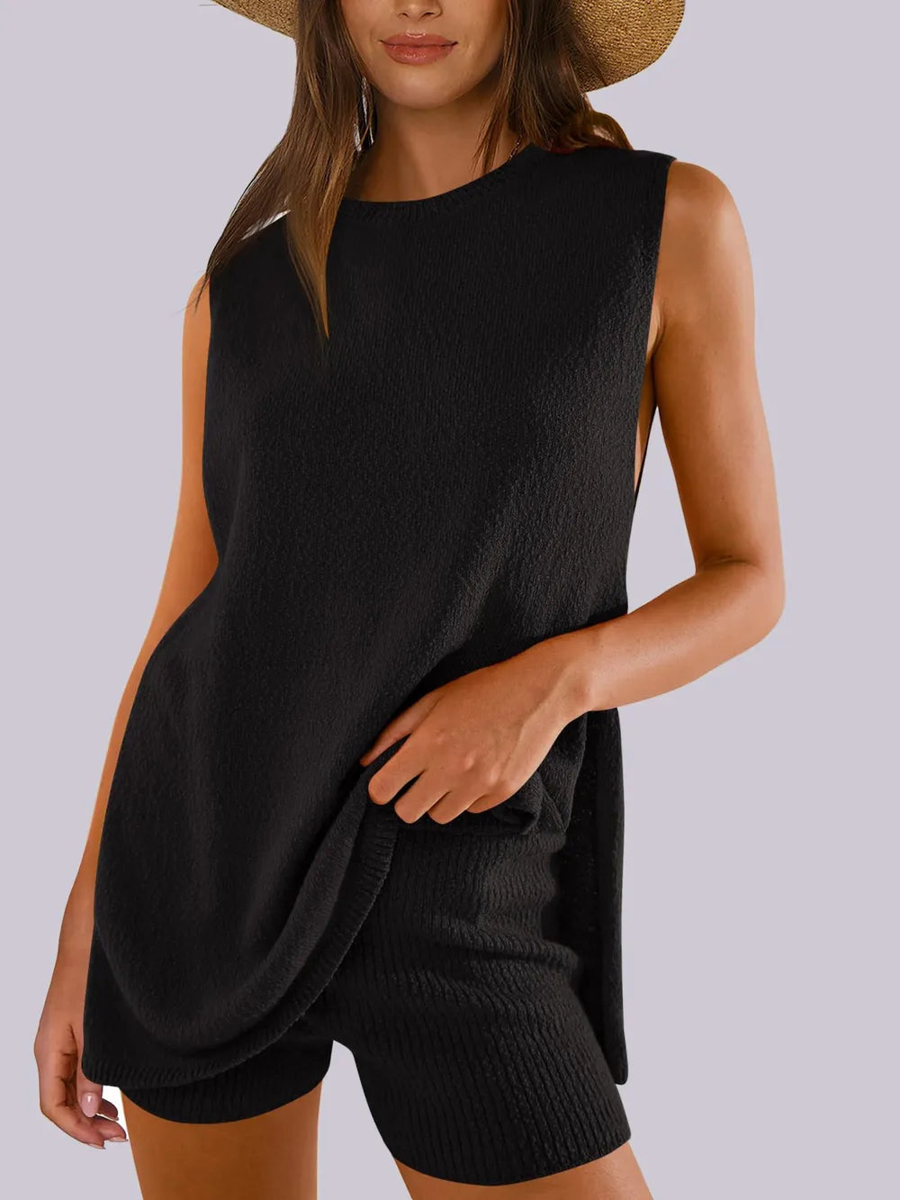 knitted sleeveless shorts and woolen set