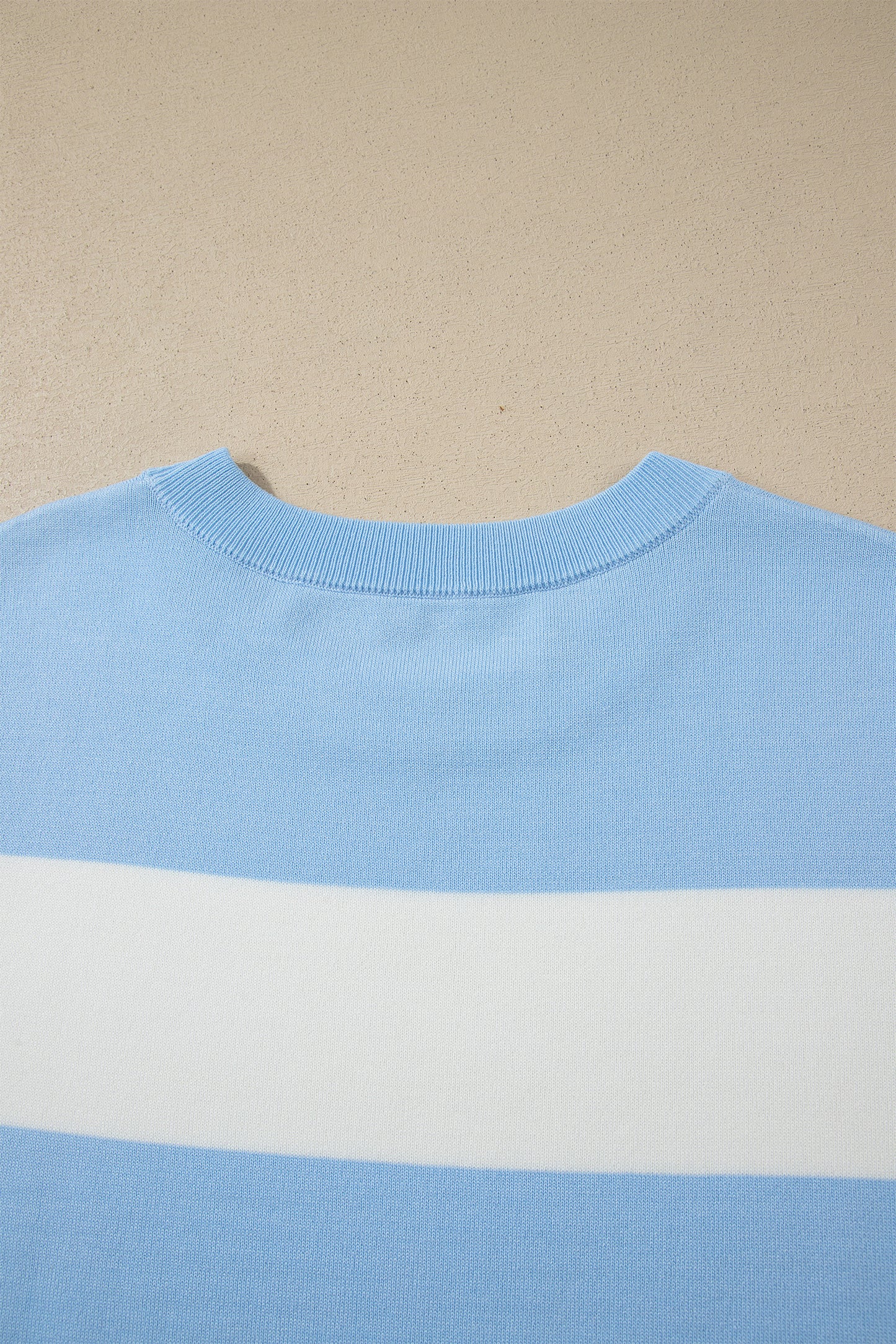 Sky Blue Stripe Colourblock Plus Size Short Sleeve Sweater