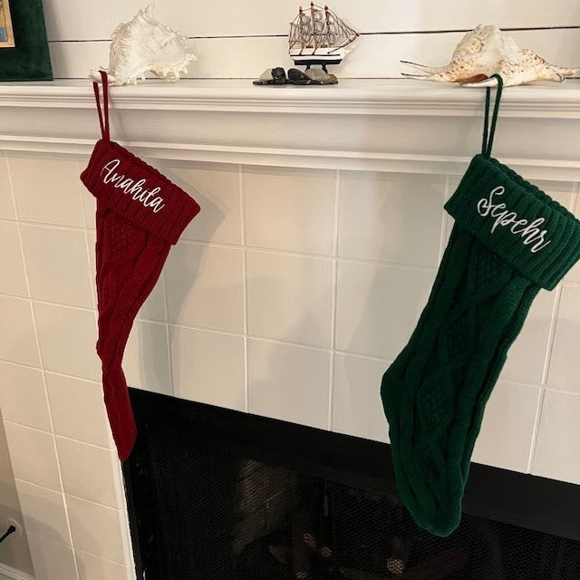 Embroidered Knitted Christmas Stocking