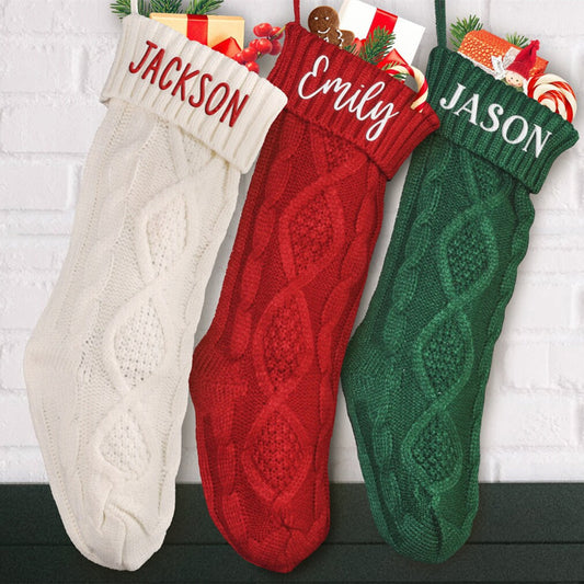 Embroidered Knitted Christmas Stocking