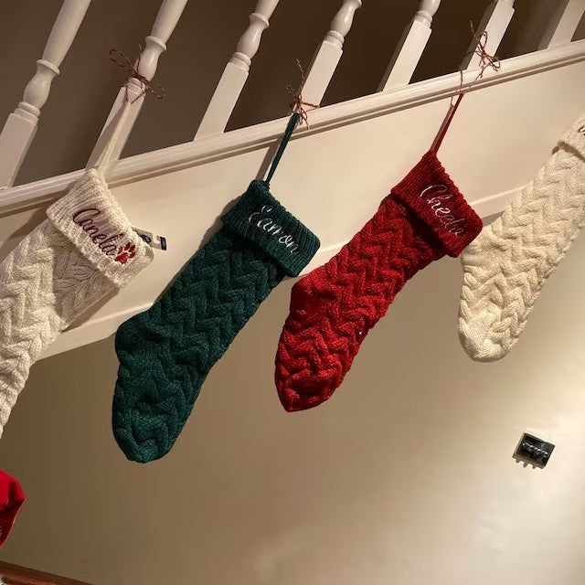 Embroidered Knitted Christmas Stocking