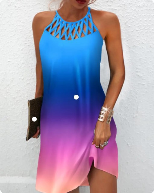 Ladies Printed Mesh Sleeveless Casual Dress