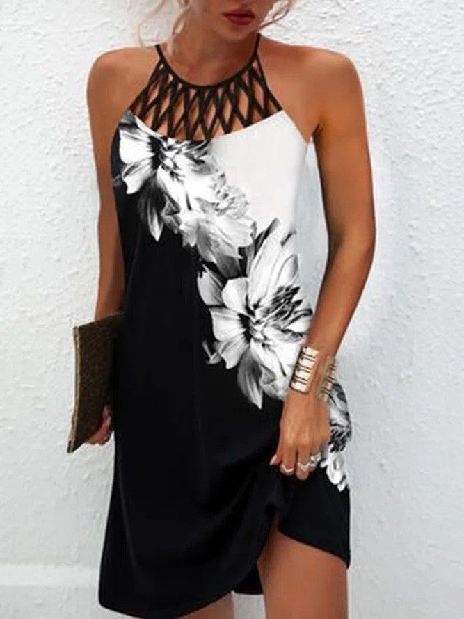 Ladies Printed Mesh Sleeveless Casual Dress