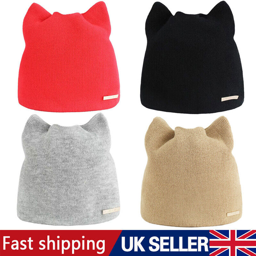 Ladies Winter Warm Beanie Knitted Hat Cat Ears