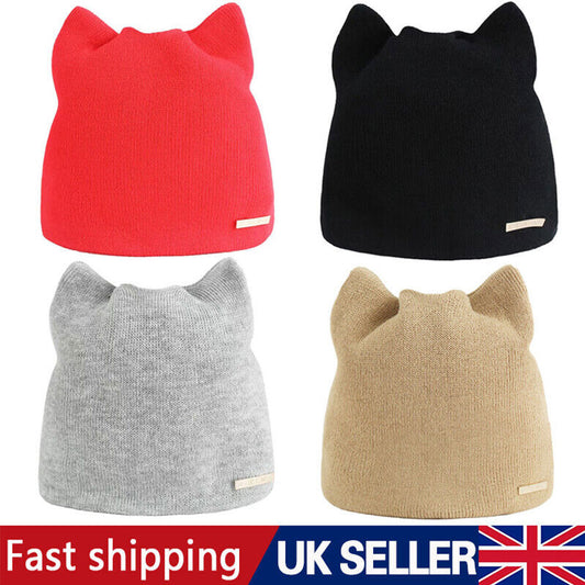 Ladies Winter Warm Beanie Knitted Hat Cat Ears