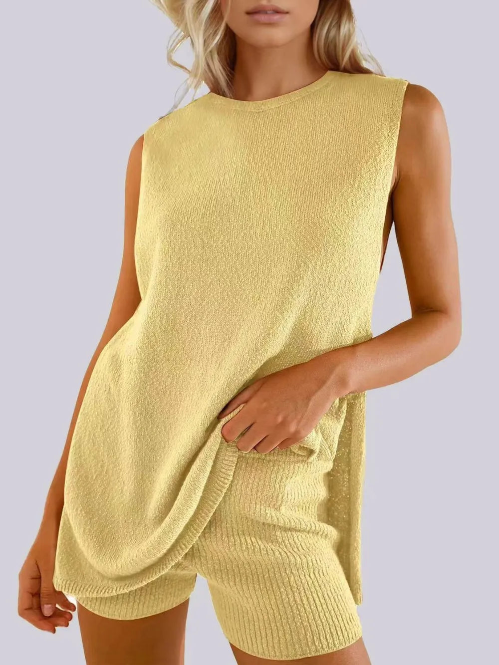 knitted sleeveless shorts and woolen set